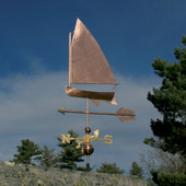 Catboat Weathervane with Single Gaff Rigged Sail on a Single Mast