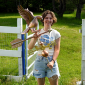 Riley holding Eagle Weathervane for Size Reference