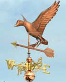 Landing Duck with Arrow Weathervane left side view on blue sky background with scrolled directionals