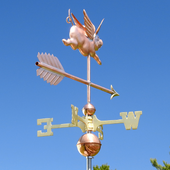 Handcrafted Copper Flying Piggy Weathervane Home Decor