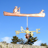 Handmade Copper Man and Labrador in a Canoe Fishing Home Decor Weathervane