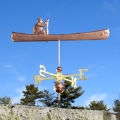 handmade copper man in canoe weathervane cabin decor