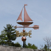 Sailboat Weathervane and left front side view cloudy sky background