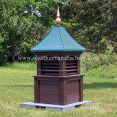 Deering Louvered Color Cupola - dark chocolate color with evergreen roof metal color
