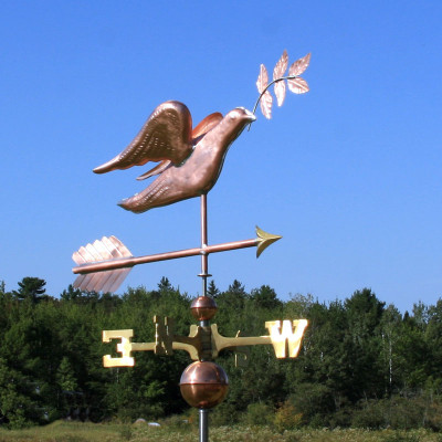 Peace Dove Weathervane front view on blue sky background