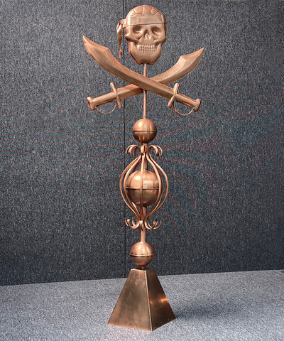 Skull and Swords Pirate Colonial Finial with Skirt - Roof Finial - Turret Finial - Made in USA