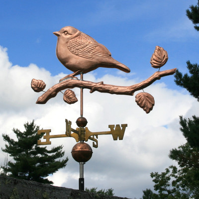 Warbler on Branch Weathervane with Leaves