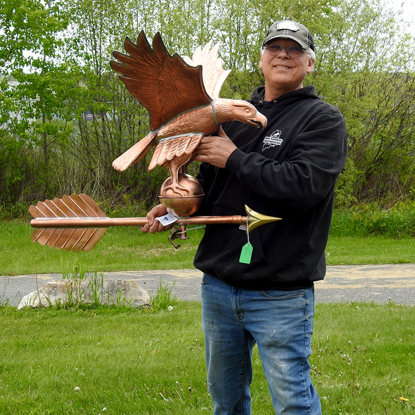 Todd holding Eagle Weathervane for Size Reference