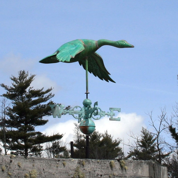 Flying Goose Weathervane shown in patina green with the wings down
