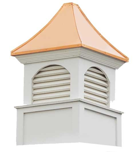 Sumner Louvered Cupola in White PVC with Copper Roof