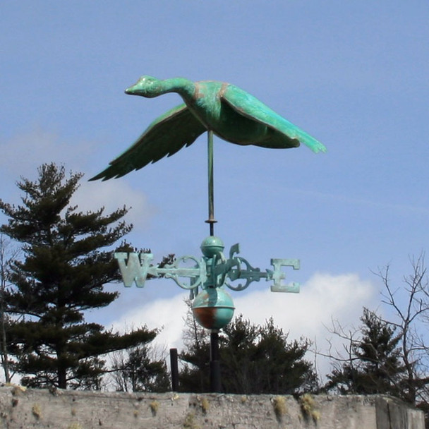 Flying Goose Weathervane shown in patina green with the wings down