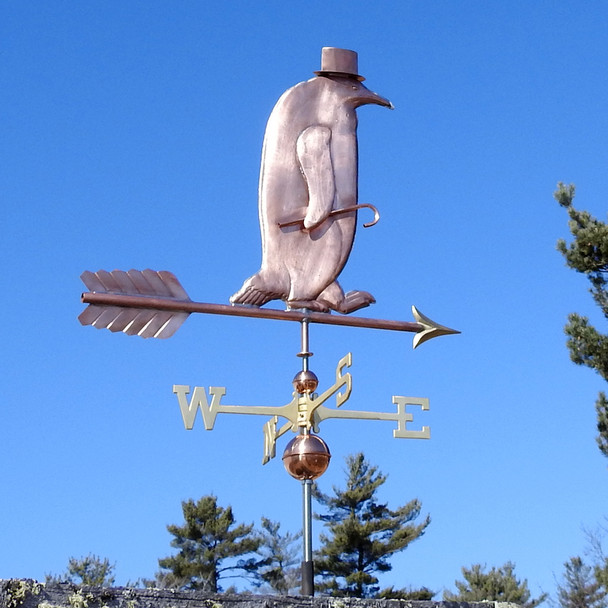 dapper penguin with top hat weathervane
