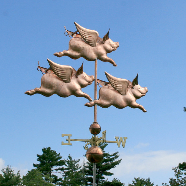 Grand Three Flying Pig Weathervane
