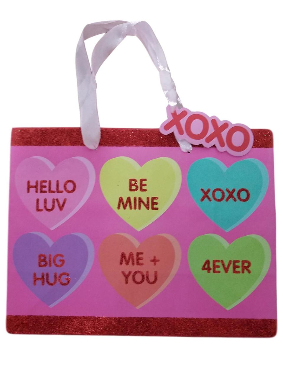 Valentines Day Candy Heart Gift Bag with Tag 7 x 9 x 4 inch