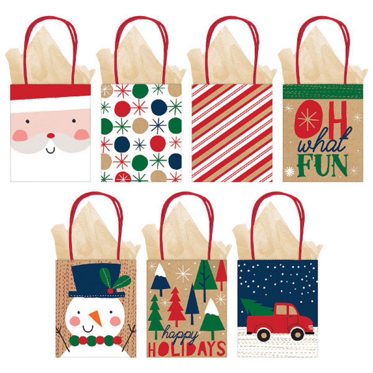 Amscan 160512 Christmas Oh What Fun Small Vertical Gift Bags - 7 Piece