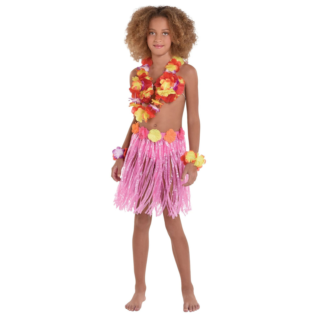 5 Pc Hawaiian Luau Child's Flower Lei Bra Wristlet and Grass Hula