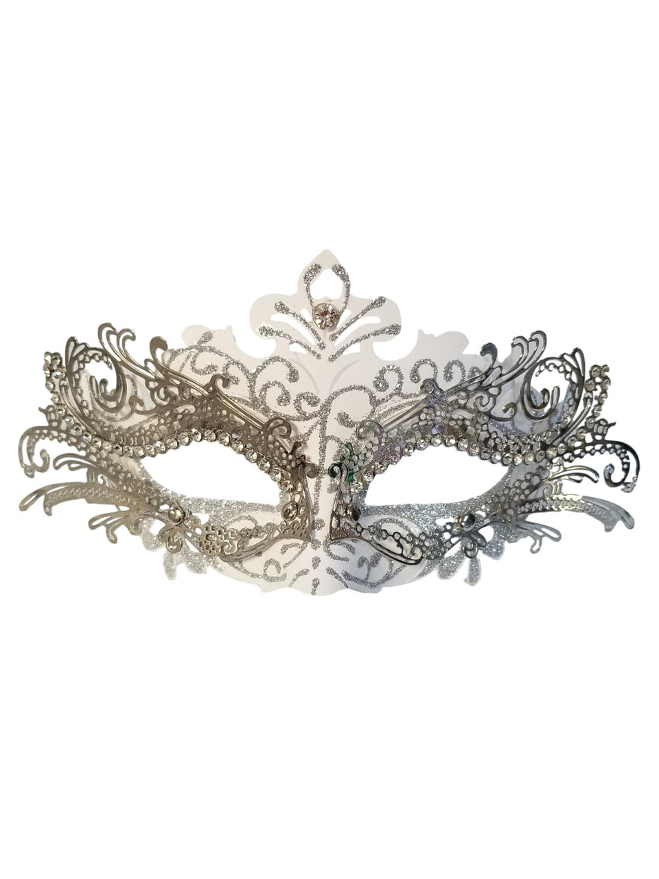 White Leather Laser Cut Venetian Masquerade Prom Mask 