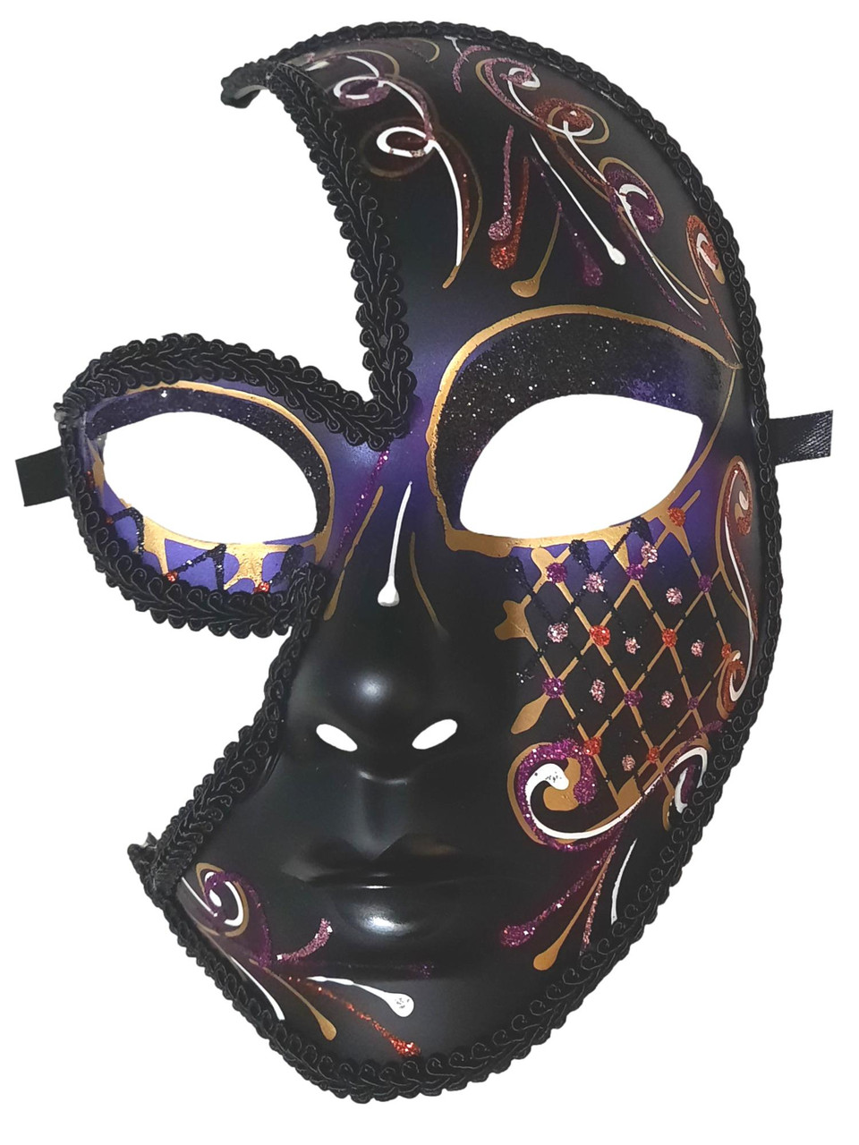 Black Red Fancy Full Cut Out Masquerade Mask