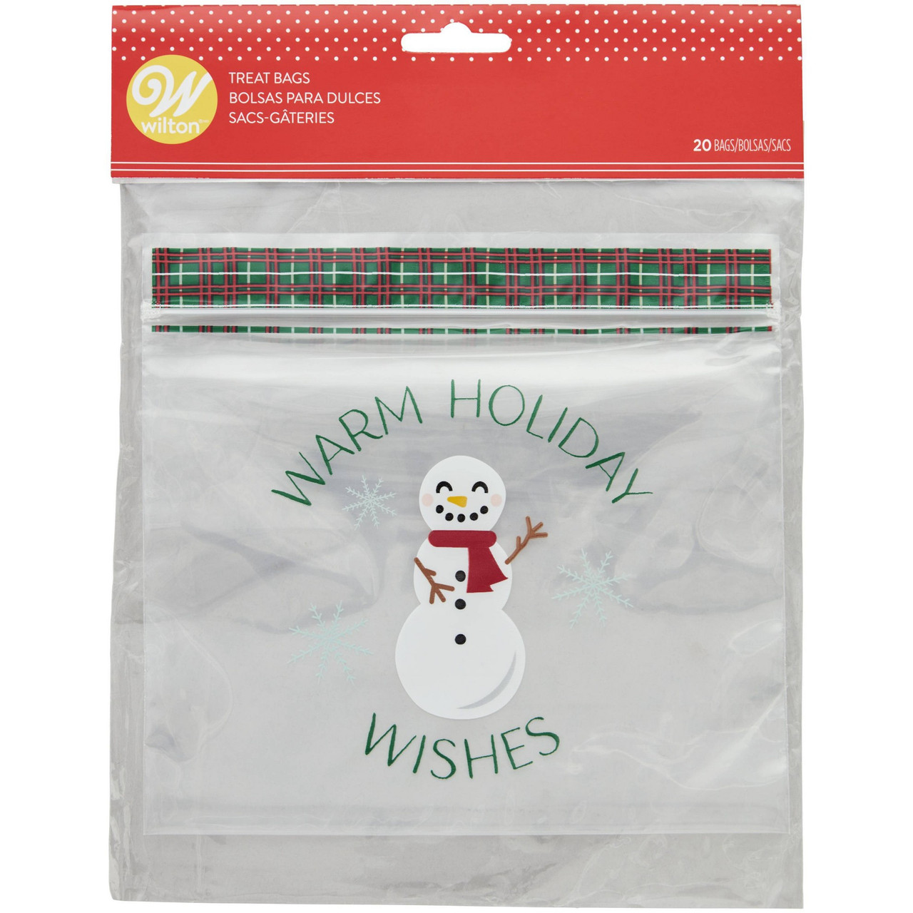 Snowman Warm Holiday Wishes Resealable Treat Sandwich Bags 20 Ct Wilton