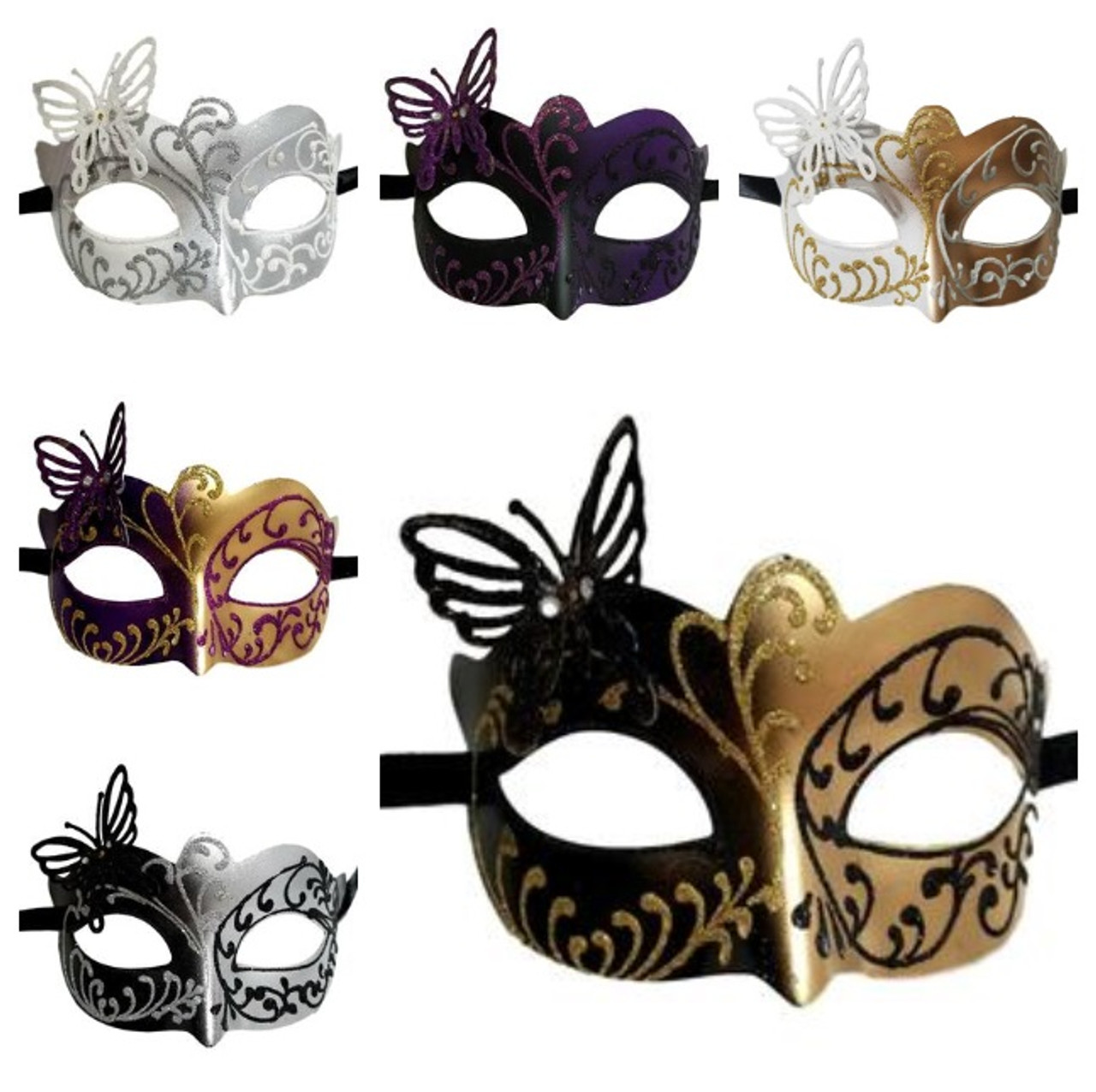 Mindre end pakistanske angreb Butterfly Masquerade Mardi Gras Child Venetian Mask Black Purple White