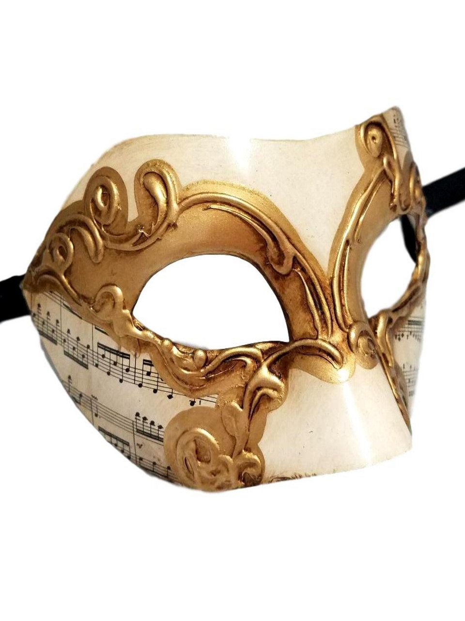 White Gold Colombina Masquerade Mardi Gras Mask Italy Italian Venetian Music