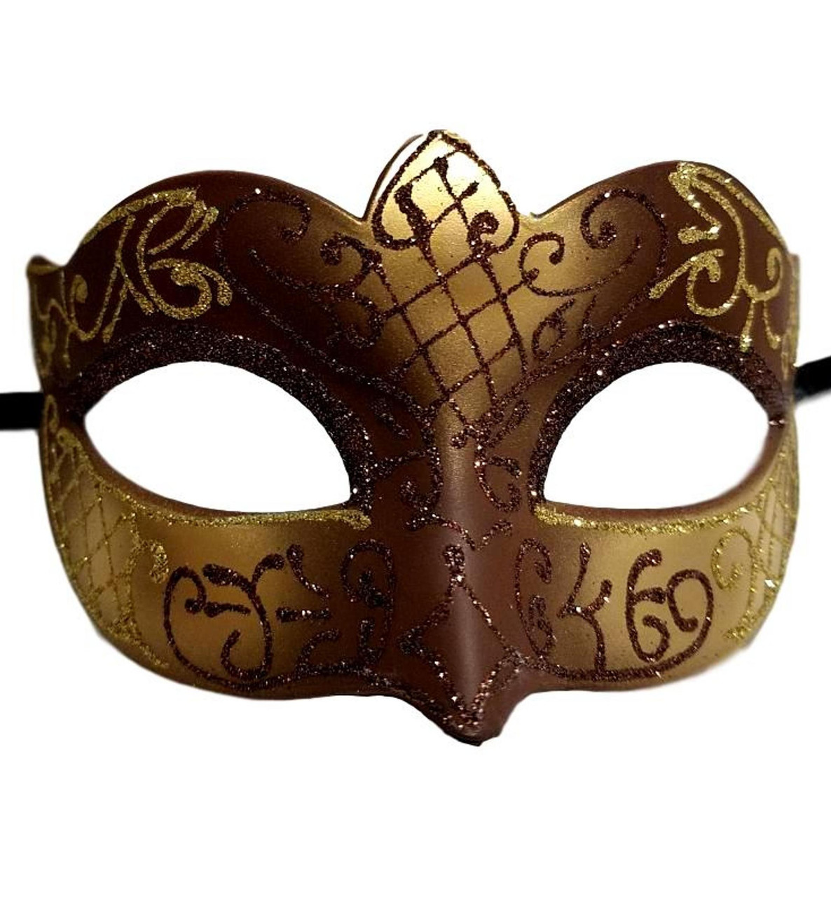 Brown Gold Scroll Mardi Gras Masquerade Small Teen Kid Mask