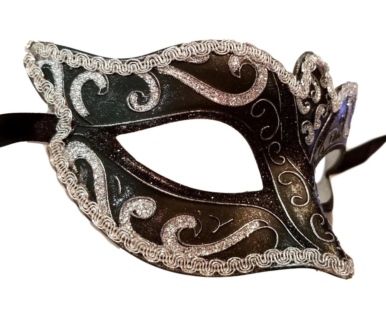 Silver Ornate Masquerade Mask with Ribbon Tie (Each) – Mardi Gras Spot