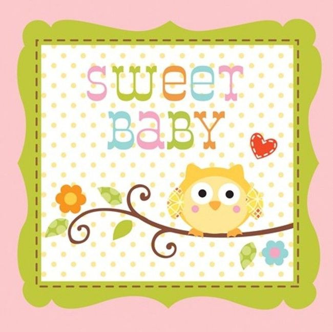 Happi Tree 16 Ct Pink Beverage Napkins Baby Shower Girl Sweet Baby Owl Paper