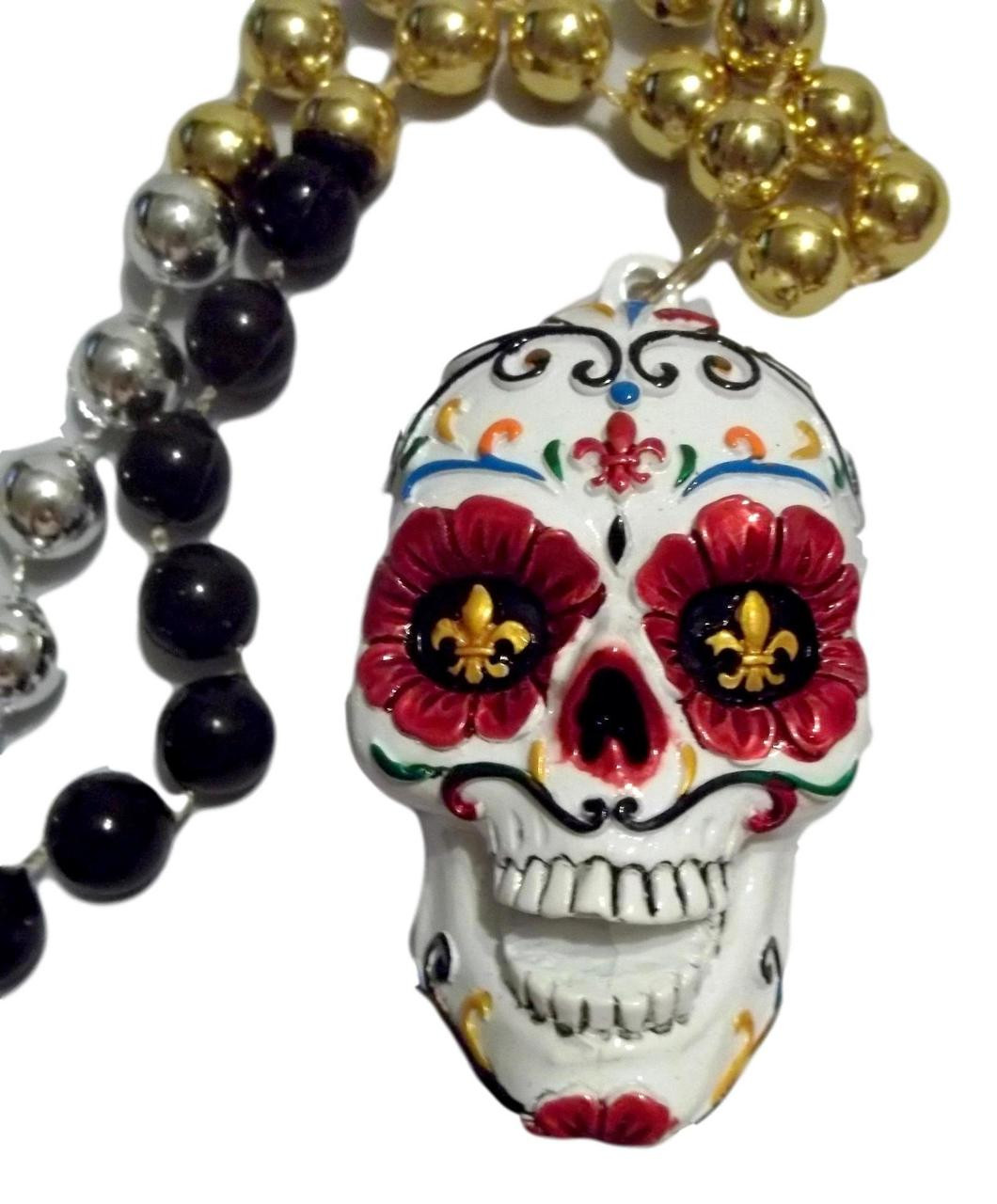 White Sugar Skull Day of the Dead Mardi 