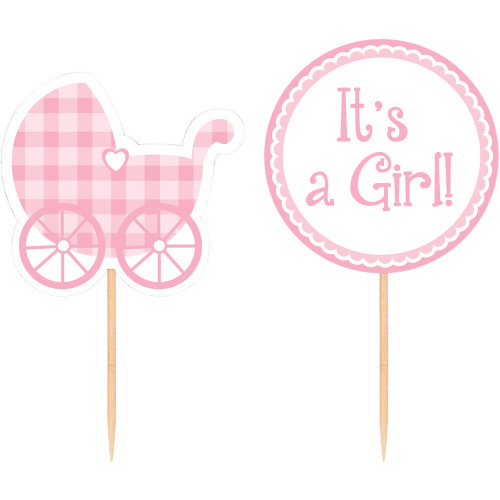Pink Baby Shower Gingham 12 Picks for Cupcakes or Favors It's a Girl
