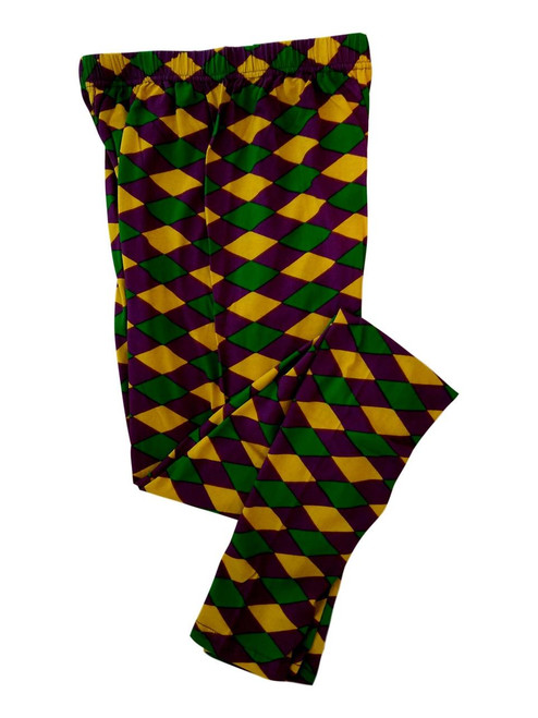 Ladies Diamond Purple Green Yellow Mardi Gras S/M Legging Soft Knit