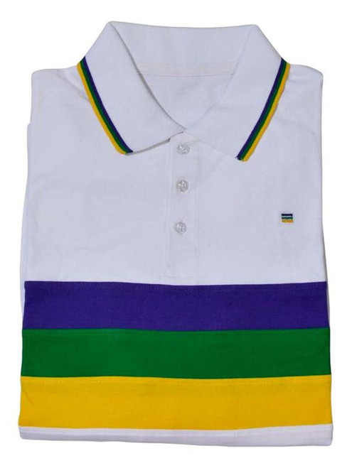  Adult Medium Mardi Gras Rugby White Purple Green Yellow Knit SS Shirt