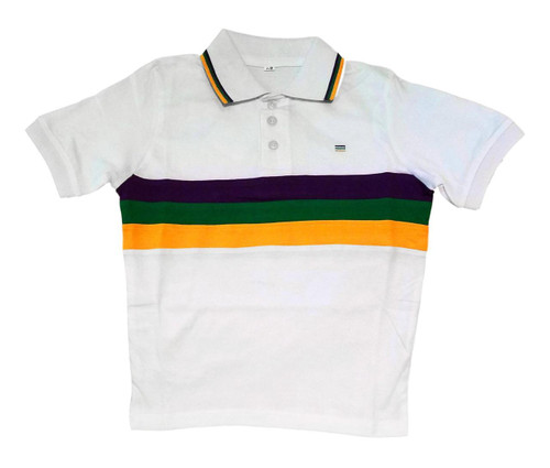 Child Large Mardi Gras Rugby White Purple Green Yellow Short Sleeve Shirt Child Large Mardi Gras Rugby White Purple Green Yellow Short Sleeve Shirt