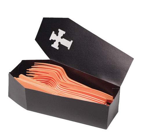 Halloween 3 Pc Black Coffin Utensil Silverware Cutlery Holder Caddy