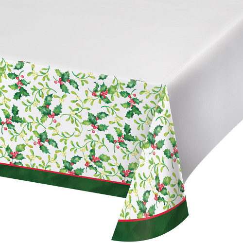 Holly Berries Plastic Border Print Tablecover 54x102