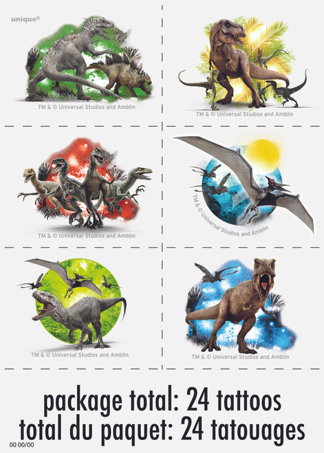 Jurassic World Temporary Tattoos 24 Ct on 4 Sheets