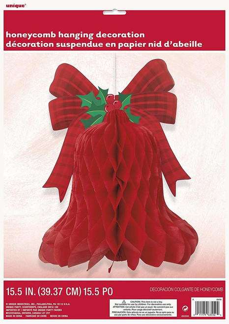 Red Christmas Bell Honeycomb Hanging Decoration 15.5 inch