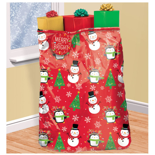 Snowy Friends Super Giant Christmas Gift Bag, Tag, Tie 44 x 56 Plastic Sack Snowy Friends Super Giant Christmas Gift Bag, Tag, Tie 44 x 56 Plastic Sack