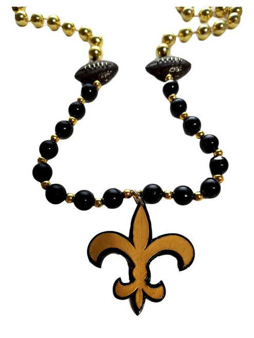Fleur De Lis Black Gold with Football Mardi Gras Beads Party Favor Fleur De Lis Black Gold with Football Mardi Gras Beads Party Favor