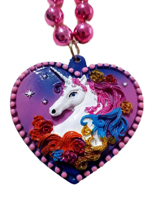 Unicorn Heart Valentines Mardi Gras Beads Party Favor Necklace Unicorn Heart Valentines Mardi Gras Beads Party Favor Necklace