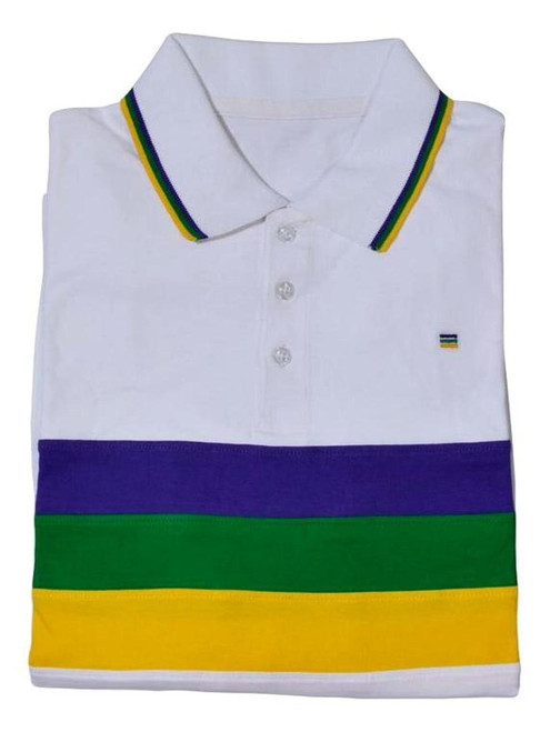 Child Small Long Sleeve Mardi Gras White Purple Green Yellow Shirt