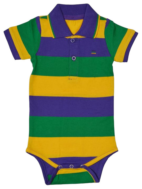 Mardi Gras Purple Green Yellow Knit 18 Mth Baby Infant Short Sleeve Romper