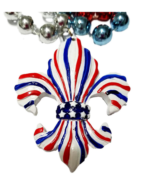 Red Blue White Fleur De Lis Stars Stripes Mardi Gras Beads Necklace Party Favor Red Blue White Fleur De Lis Stars Stripes Mardi Gras Beads Necklace Party Favor
