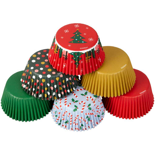 Christmas Traditional 150 ct Baking Cups Cupcake Liners Wilton Tree Candy Canes