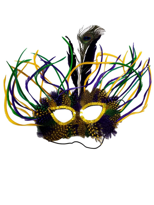 Purple, Green, Yellow Wild Feather Masquerade Mardi Gras Mask