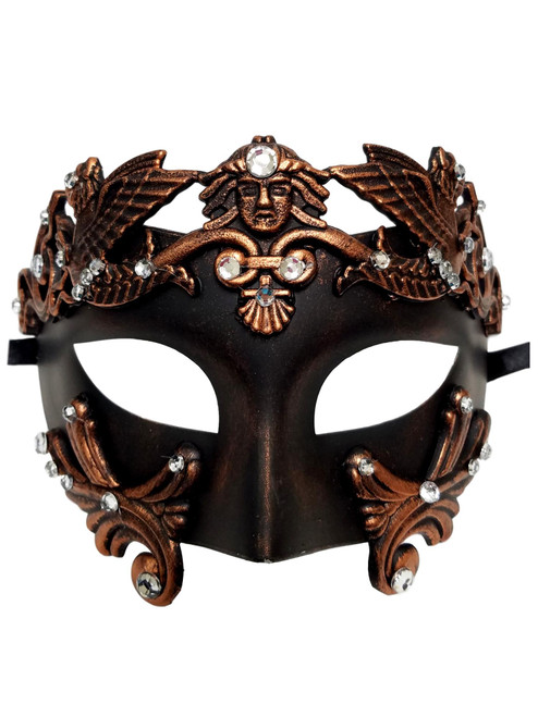 Copper Black Roman Greek Emperor Men's Masquerade Mask Crystals Copper Black Roman Greek Emperor Men's Masquerade Mask Crystals
