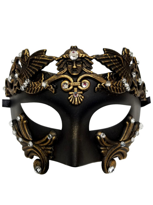 Gold Black Roman Greek Emperor Men's Masquerade Mask Crystals Gold Black Roman Greek Emperor Men's Masquerade Mask Crystals