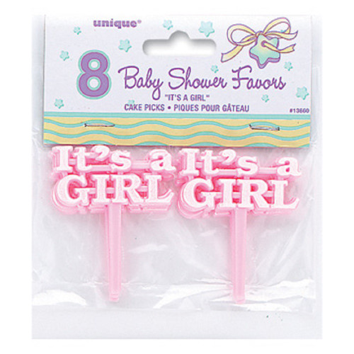 Pink Baby Shower 12 Cake Picks for Cupcakes or Favors It's a Girl