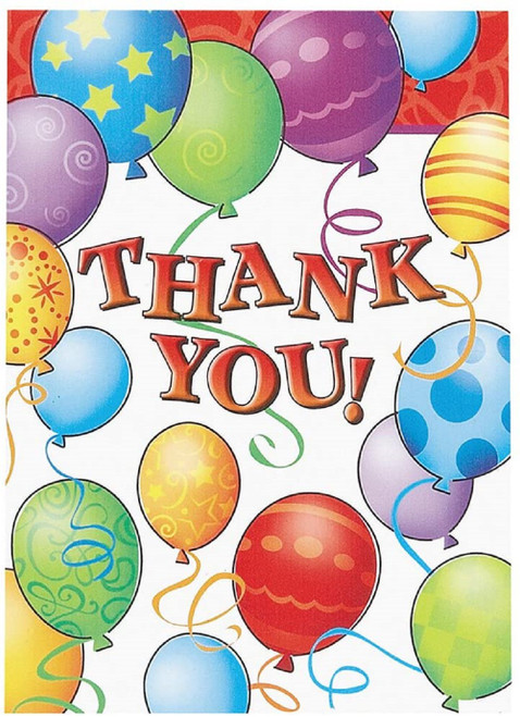 Balloons Birthday 8 Ct Thank You notes with Envelopes
