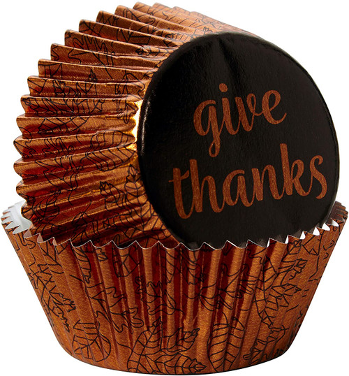 Foil Give Thanks 24 ct Baking Cups Cupcake Liners Wilton Thanksgiving